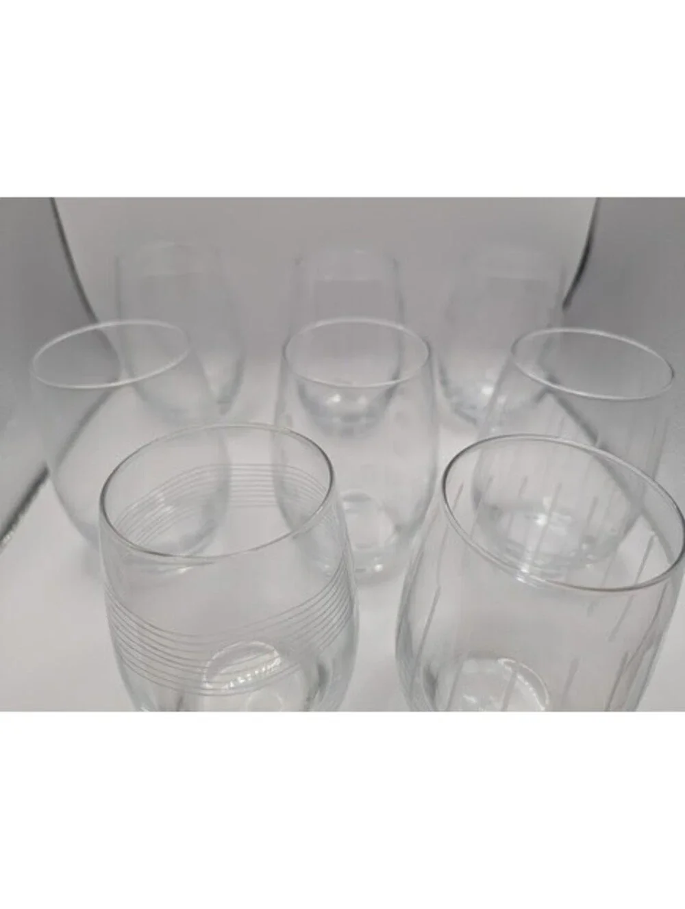 8 Etched Mikasa Cheers Stemless Wine Glasses Brand-New in Box Lead Free Crystal